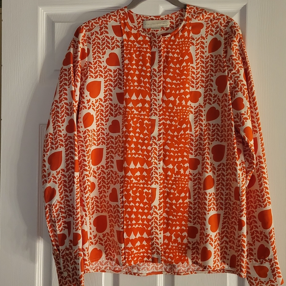 RARE Stella Mccartney Vint. Heart ❤️ Pattern Silk Blouse NWOT Size EU 42 (US 10)
